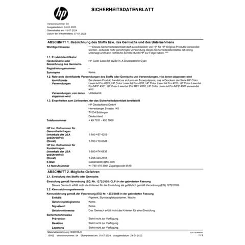 Toner LaserJet HP 220X ciano W2201X